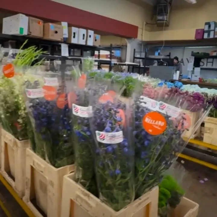 Vibrant display of various flower bouquets and market scenes.